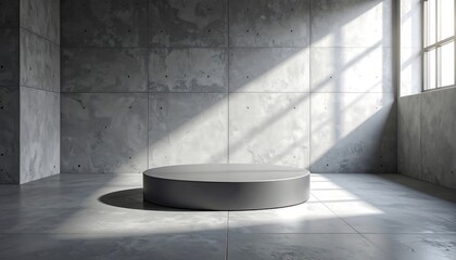 Empty concrete texture background with raw industrial loft style and metal-accented podium,