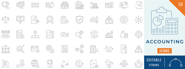 Accounting icon collection set. Editable stroke.