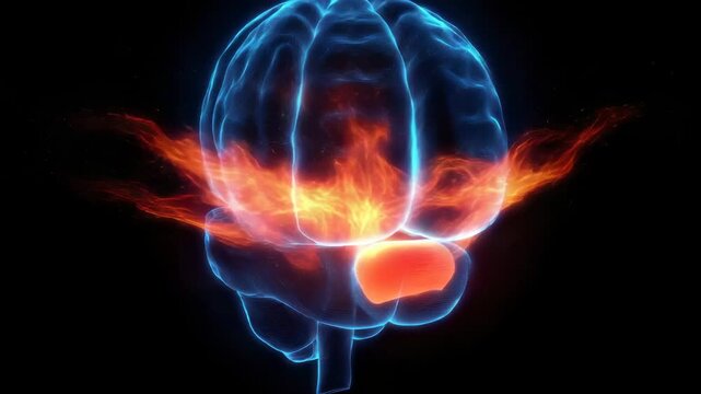 Abstract representation of a brain with energy bursts.