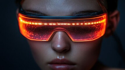 Woman with futuristic glowing visor.