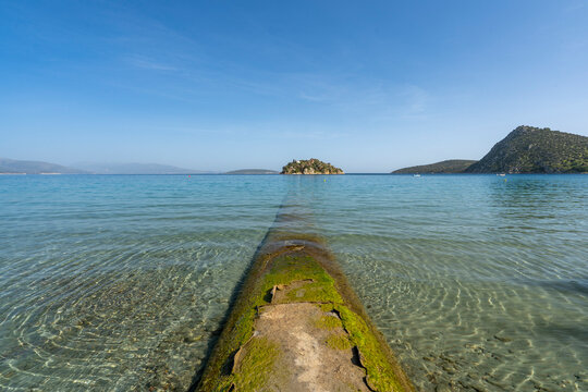 Greece, Peloponnese, Tolo - 31 March 2024 - View from the coast of Tolo of the clear waters of the Aegean Sea