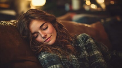 Young Woman Sleeping Peacefully on a Sofa