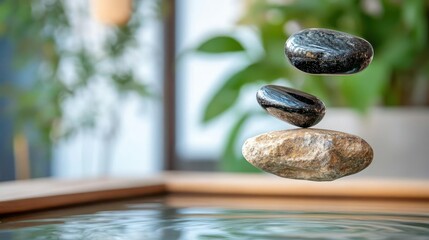 Zen Stones Balancing Above Water