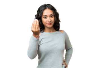 Young Argentinian woman over isolated background making Italian gesture