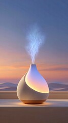 Scent-based therapy using natural essential oils and botanicals, Stylish essential oil diffuser releasing aromatic steam. Designed for holistic wellness with scent-based therapy practices