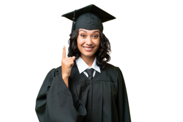 Young university graduate Argentinian woman over isolated background pointing with the index finger a great idea