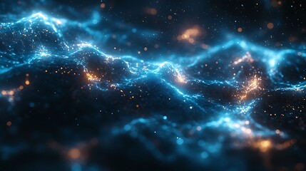 Abstract blue energy field with glowing particles