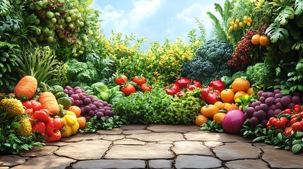 Colorful fruits and vegetables garden display