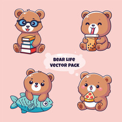 Set of cute cartoon bear character. Vector illustration