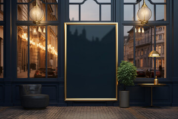 Empty shopfront advertising space in the city, mockup