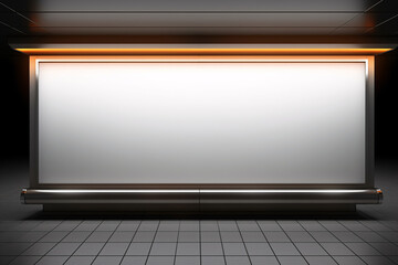 Modern illuminated billboard in subway station with blank mockup space