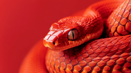 Portrait of a red snake sparkly eyes iridescent skin