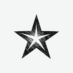 Obraz premium Download a simple, stylized black and white star with a textured, scratchy, hand-drawn appearance. Ideal for logos, icons, stickers, and graphic design projects.