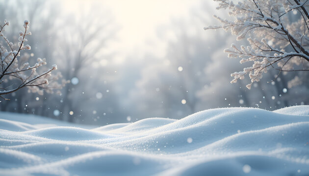 Snowy winter landscape with frost covered branches