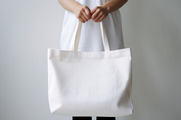 White shopping bag with blank surface mockup, minimalist packaging and branding concept
