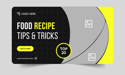 Food recipe daily tips and tricks video cover banner design, delicious food recipe tips and tricks video cover banner design, editable vector eps 10 file format	