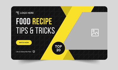 Food recipe daily tips and tricks video cover banner design, delicious food recipe tips and tricks video cover banner design, editable vector eps 10 file format	