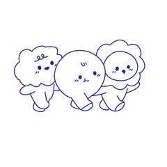 Kawaii Trio Walking Together  Cute Cartoon Friends Mascot Logo