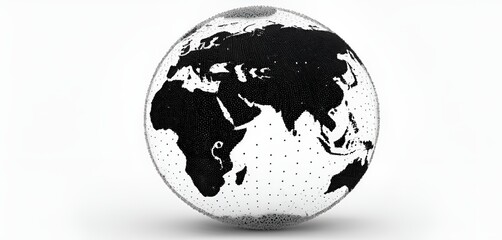 Obraz premium Minimalist black and white globe depiction showcasing continents with dot-matrix design aesthetic.