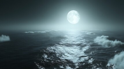 Moonlit ocean scene at night