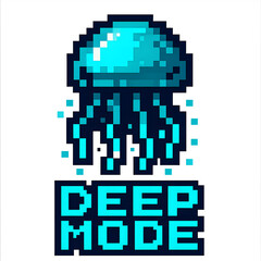 Pixel Art Jellyfish Deep Mode Design Aquatic Life Digital Art Neon Blue Glow