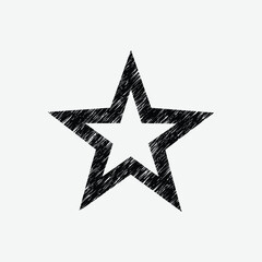 Download a simple, stylized black and white star with a textured, scratchy, hand-drawn appearance. Ideal for logos, icons, stickers, and graphic design projects.