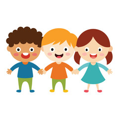 Happy Diverse Kids Holding Hands Friendship, Unity, and Childhood Joy Illustration