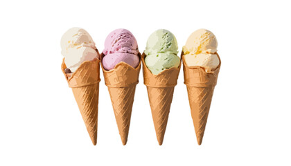  Ice cream cone with three scoops isolated on transparent background