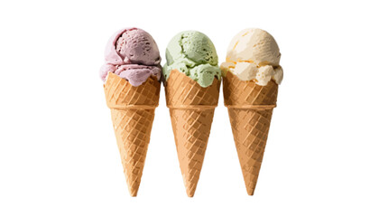  Ice cream cone with three scoops isolated on transparent background