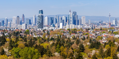 Frankfurt skyline skyscrapers with banks from above panorama  in Frankfurt, Germany