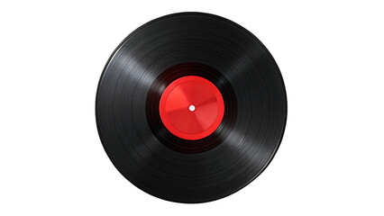 a red sticker on a vinyl record in the center isolated on a transparent background