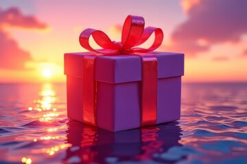 Beautiful Purple Gift Box at Sunset on the Water - Perfect Gift Image