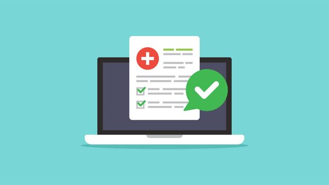4k animation of Digital Health Report on Laptop With Completed Checklist.