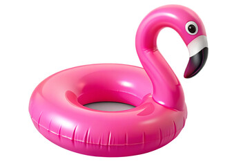 Inflatable pink flamingo buoy ring, solitary isolated on a transparent background