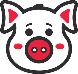 Cute pig face icon with red nose and blushing cheeks