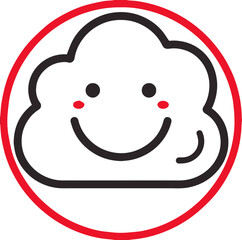 Smiling cloud icon with blush cheeks inside red circle