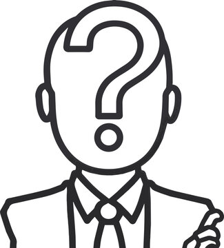 recommend clip art: Mystery person icon with question mark head in outline style