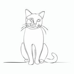 A minimalistic line art of a sitting cat, created with a continuous single stroke, in clean vector style on a white background-generate AI