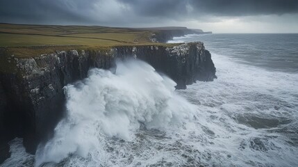 Fototapeta premium Dramatic coastal waves crashing against cliffs