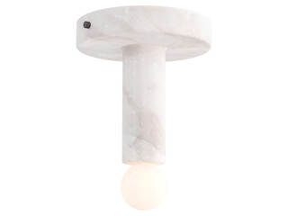 Poppi Alabaster Flush Mount , blackened brass with alabaster , Elegant Lighting Fixture Against white bachground .