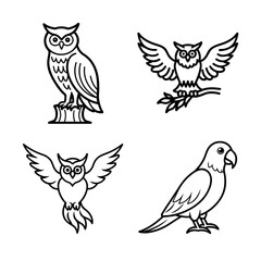 Elegant Owl and Parrot Line Art Illustrations Perfect for Logos, Designs, and More