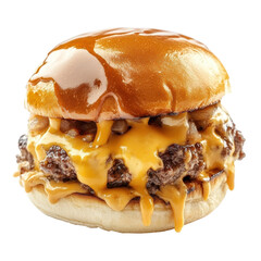 Delicious smashed burger with sauce, delectable smashed burger adorned with a tangy sauce, isolated on transparent background