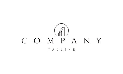 Vector logo with abstract image of skyscrapers in linear style.