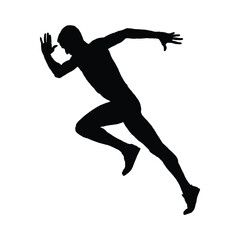 Man sprinter athlete running side view isolated black silhouette.