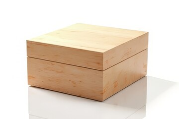 Light Beige Wooden Box on White Background - Empty Storage Container