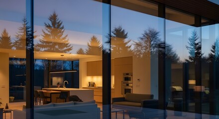 Obraz premium Modern House Interior with Glass Walls