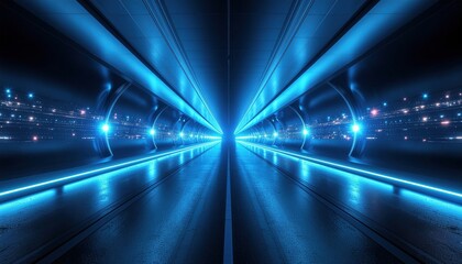 Infinite Futuristic Tunnel with Neon Blue Glow