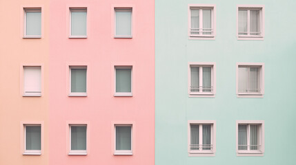 Pastel-toned building with clean lines, a minimalist urban view. Serene simplicity in soft daylight.