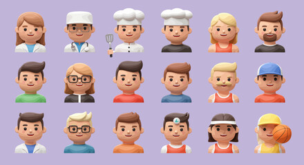 3D Vector Avatars of Diverse People in Soft Pastel Style on Beige Background
