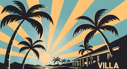 Villa with Palm Trees at Sunrise